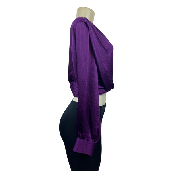Zara Women’s Purple Satin Knotted Surplice Top Blouse  Sz L