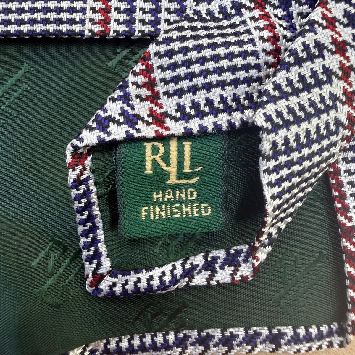 Lauren Ralph Lauren Mens Navy Cotton Blend Plaid Hand Finished Tie 3.5" Wide Cla
