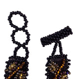 Handmade Womens Black Woven Crystal Beaded Bracelet Jewelry Gold & Bronze