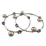 Silver Tone Womens Mixed Bead Hoop Earrings & Wire Bangle Bracelet Set