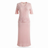 Vogue Womens Pink Knit Top & Skirt Set Soft Modest Ribbed 2-Piece Sz M