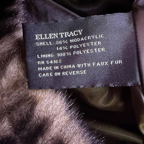 Ellen Tracy Womens Brown Faux Fur Jacket Full Zip Sz M