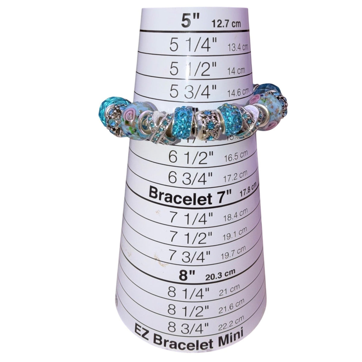 Blue Crystal & Silver Tone Charm Bracelet  Women’s Lightweight Glass Details
