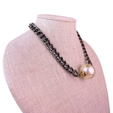 Chunky Chain Womens Silver Tone Metal Necklace Faux Pearl Accent