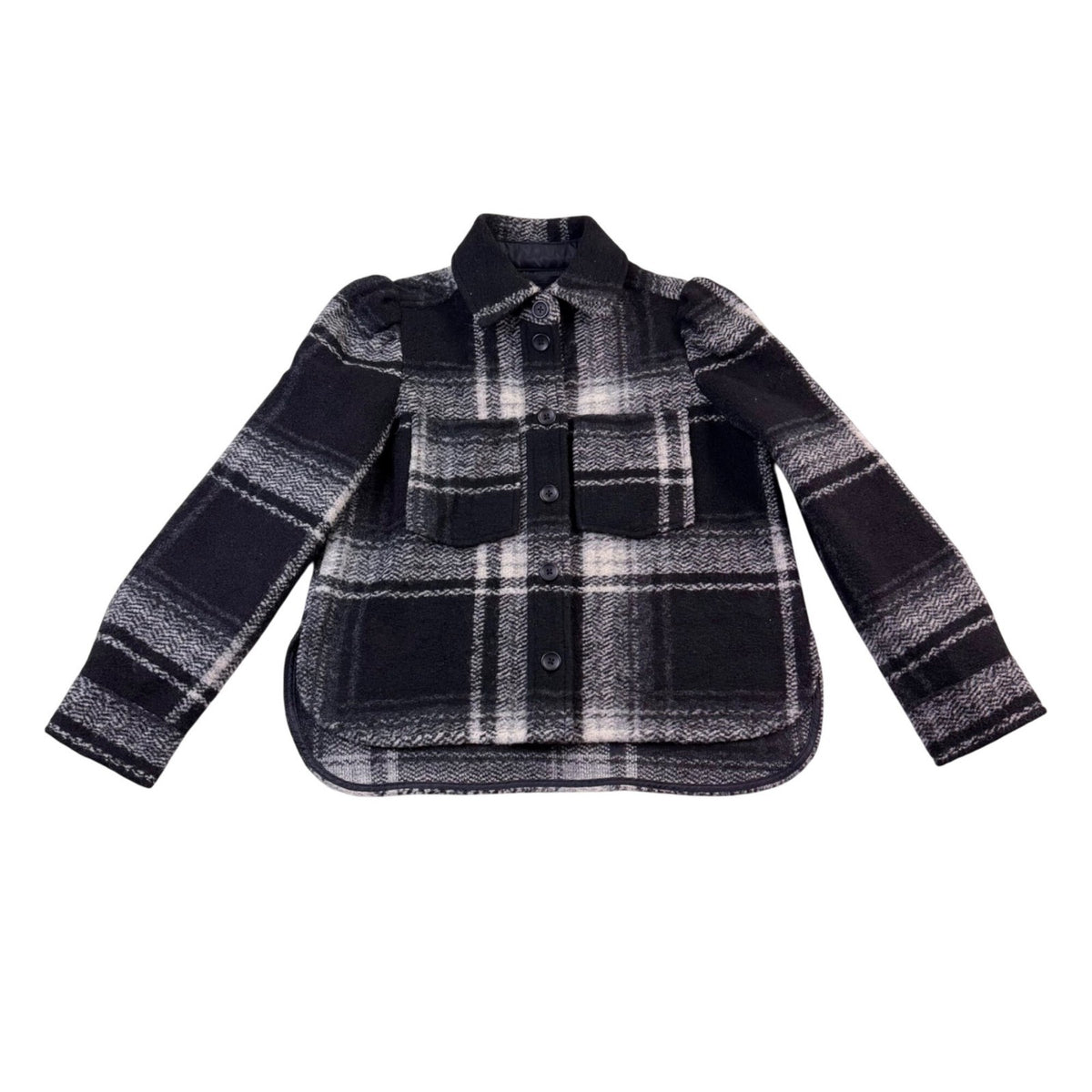 Gap Womens Plaid Shirt Jacket Black & White Button-Up Petite Recycled Sz XS