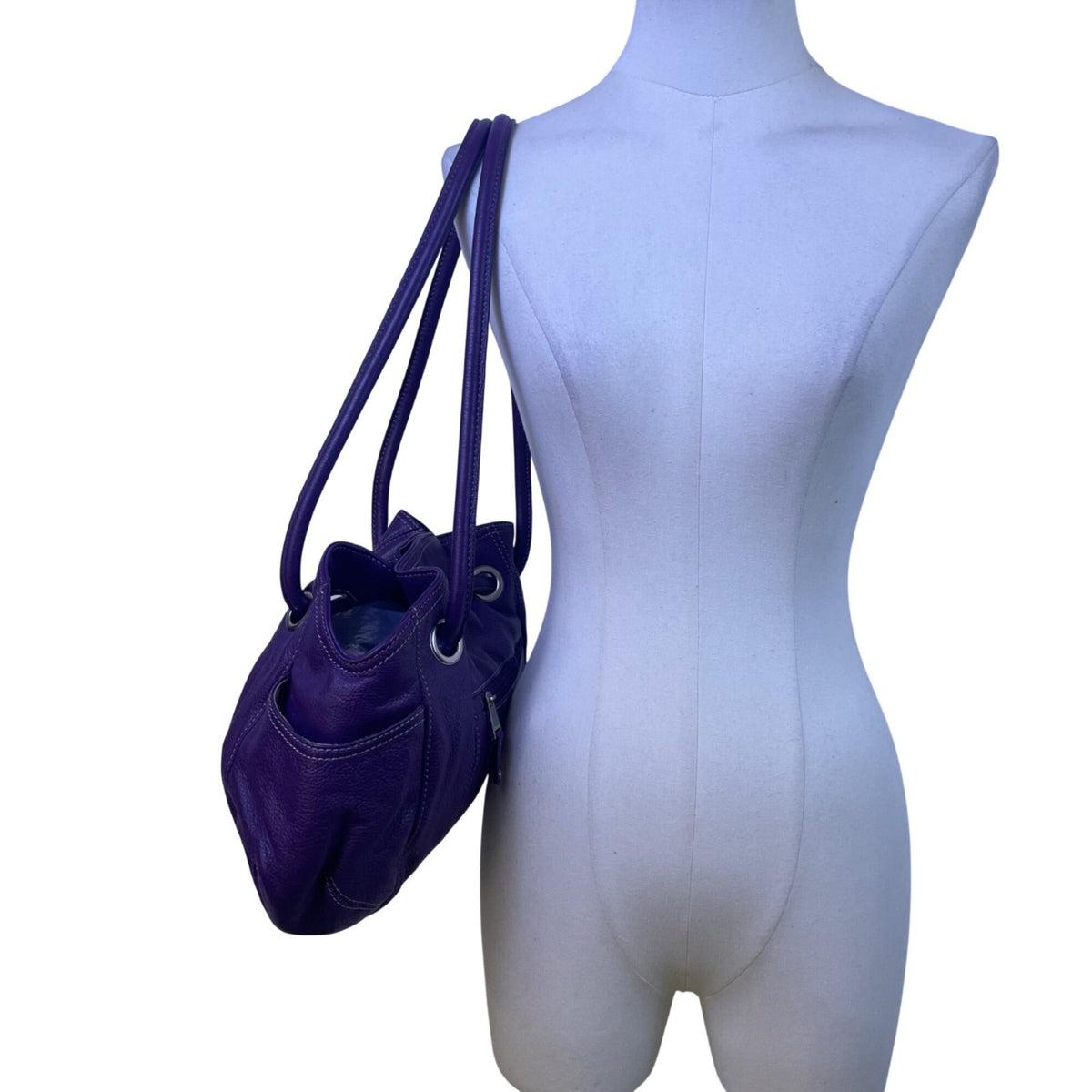 Tignanello Women’s Purple Leather With Dual Handles & Key-lace Shoulder Tote Bag