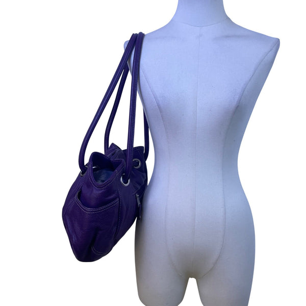 Tignanello Women’s Purple Leather With Dual Handles & Key-lace Shoulder Tote Bag