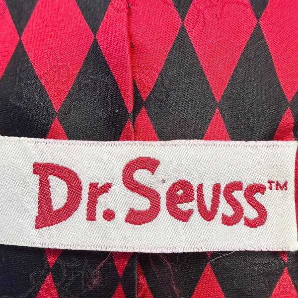 Dr. Seuss Mens Red & Black 100% Silk Christmas Grinch Themed Hand-Sewn Tie