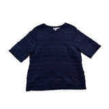 Chicos Womens Navy Cotton Blend Decorative Textured Top Size 1 USA M