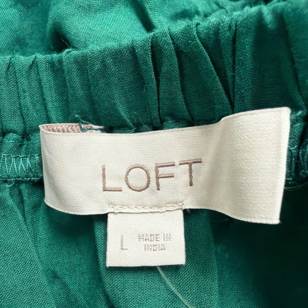 Loft Womens Green Cotton Short-Sleeve Embroidered Dress W/ Waist Tie Size L