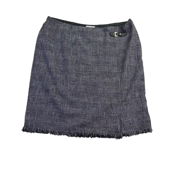 Dressbarn Womens Gray Tweed Mini Skirt With Fringe Hem & Buckle Detail Size 22W