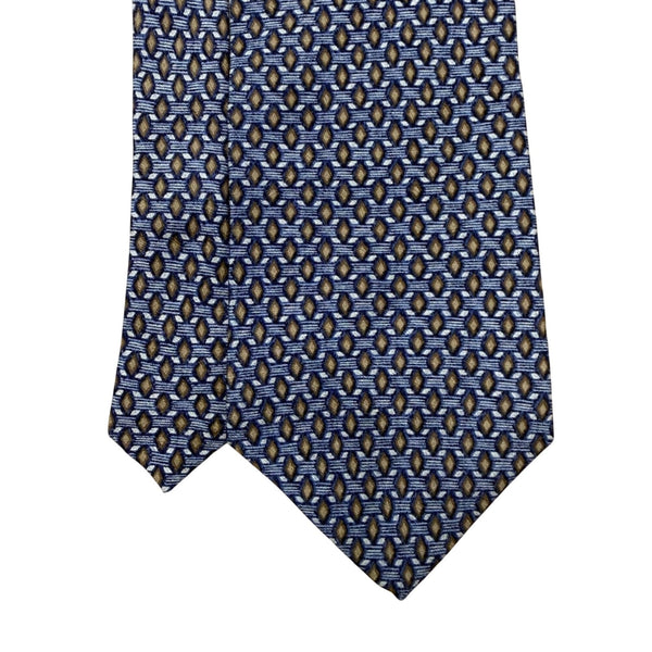 Perry Ellis Portfolio Mens Blue & Gold 100% Silk Geometric Pattern Necktie
