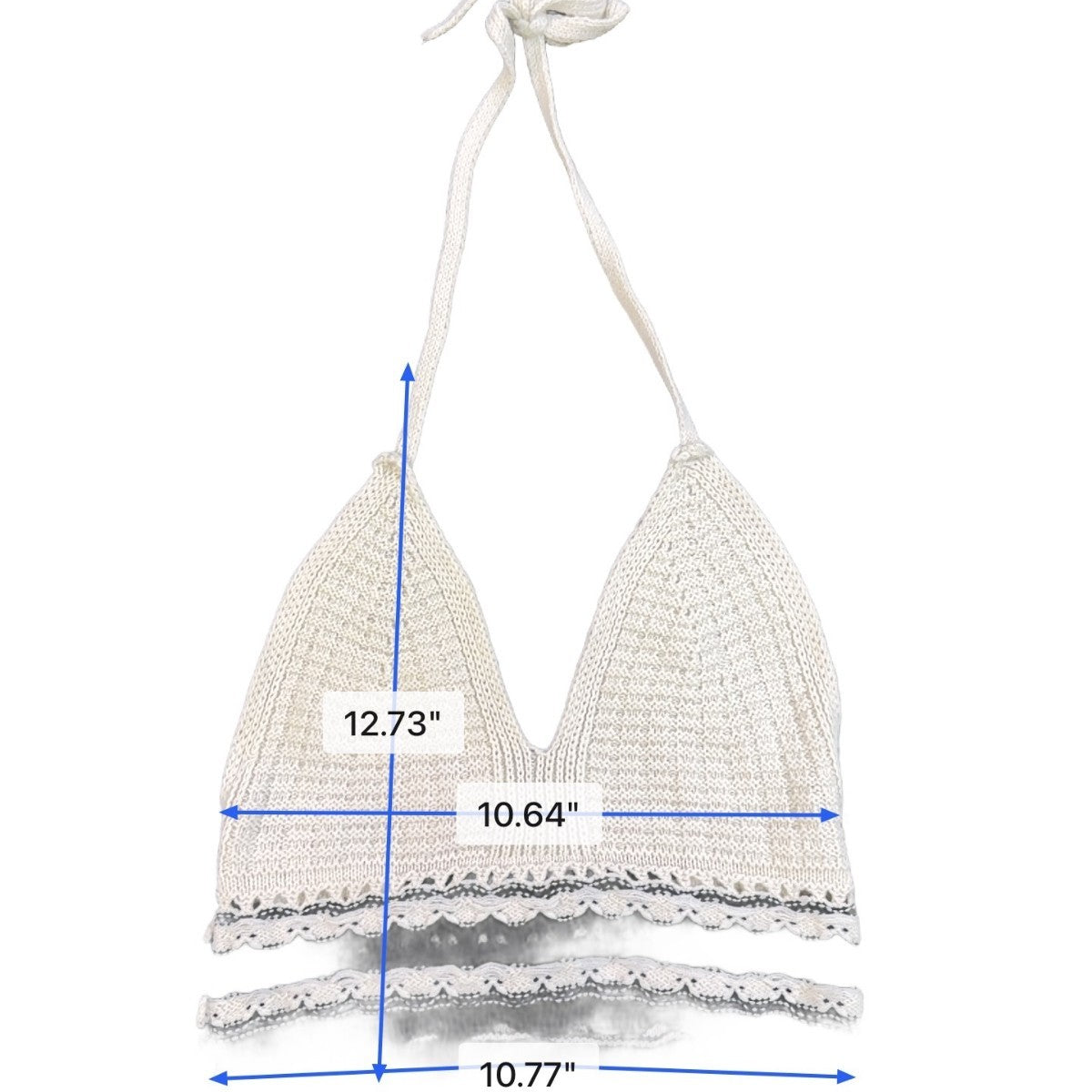 Sincerely Jules Womens Ivory & Black Crochet Halter Top Scallop Trim Size S