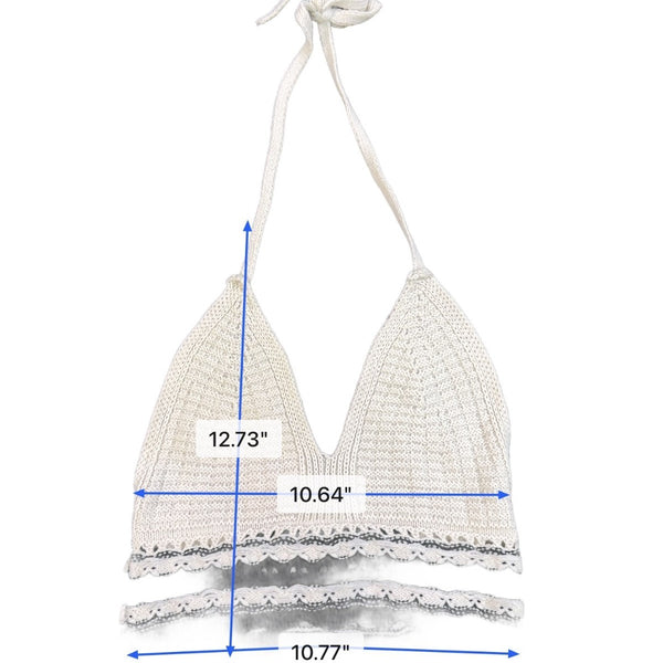 Sincerely Jules Womens Ivory & Black Crochet Halter Top Scallop Trim Size S