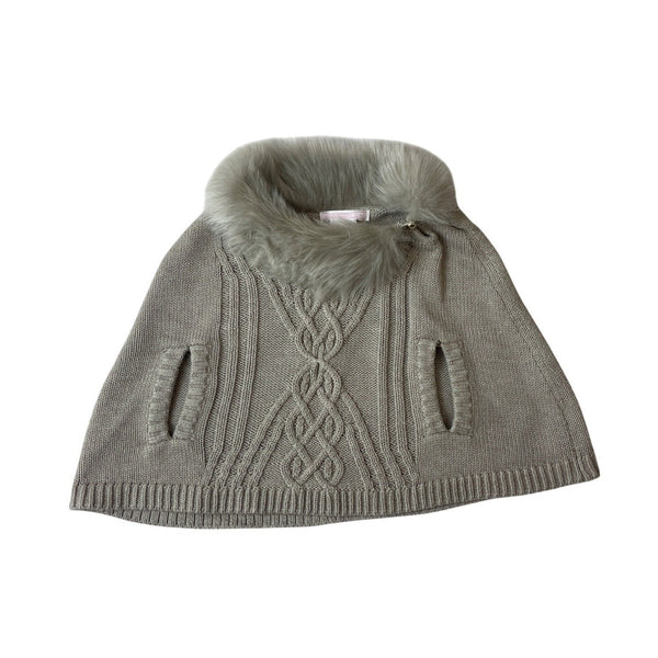 Janie & Jack Baby Cable Knit Poncho With Faux Fur Collar Size 3-6 Months Beige