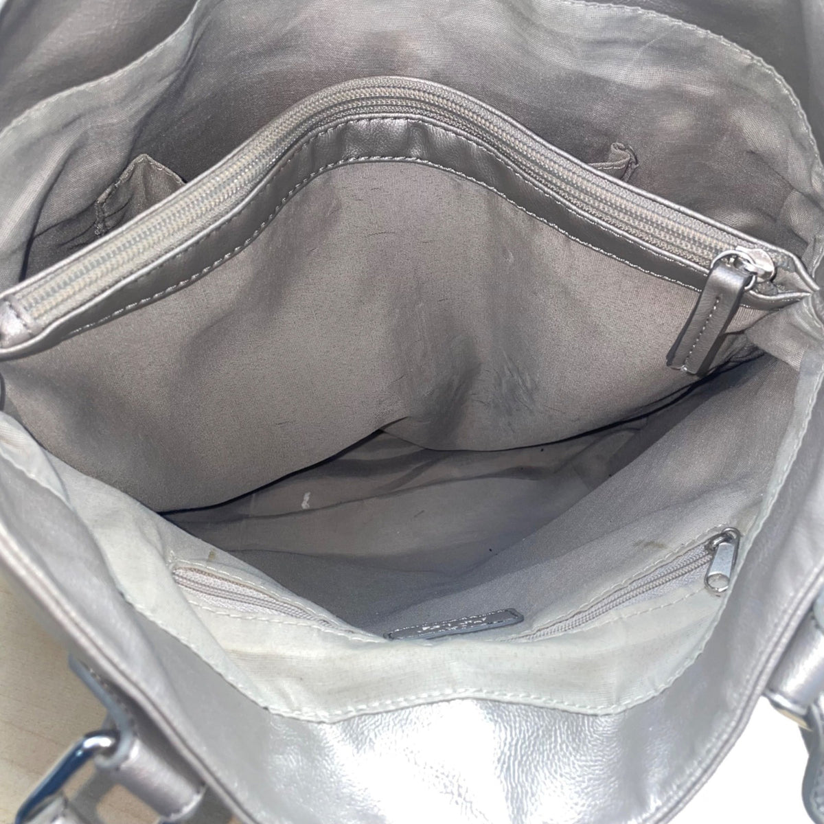 Apt. 9 Women’s Silver Faux Leather Top Strap Snap Closure Double Handle Tote Bag