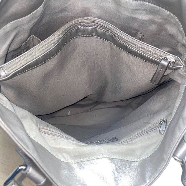 Apt. 9 Women’s Silver Faux Leather Top Strap Snap Closure Double Handle Tote Bag
