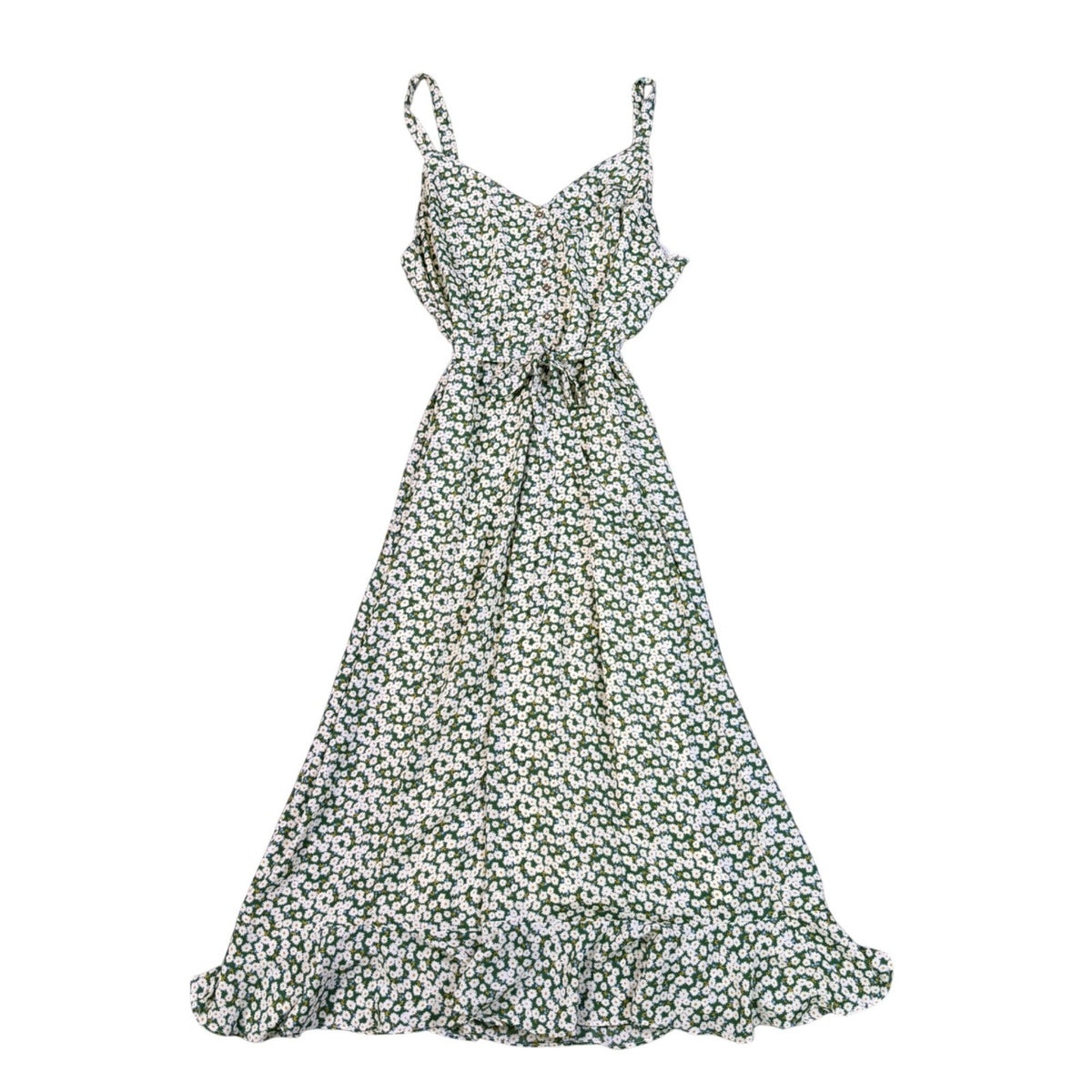 Lulus Womens Green Floral Maxi Dress Sleeveless Adjustable Straps Size Large