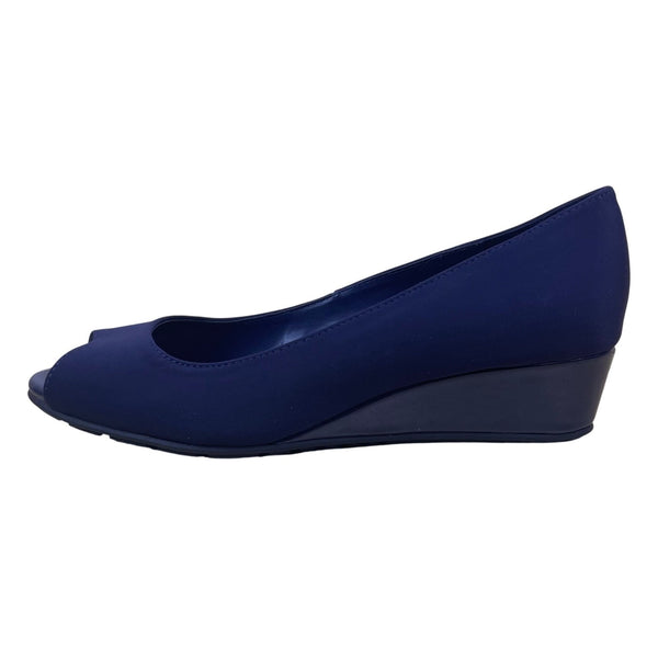 Bandolino Women’s Blue Navy Wedge Candra 2 Peep-Toe Shoes Size 7.5M