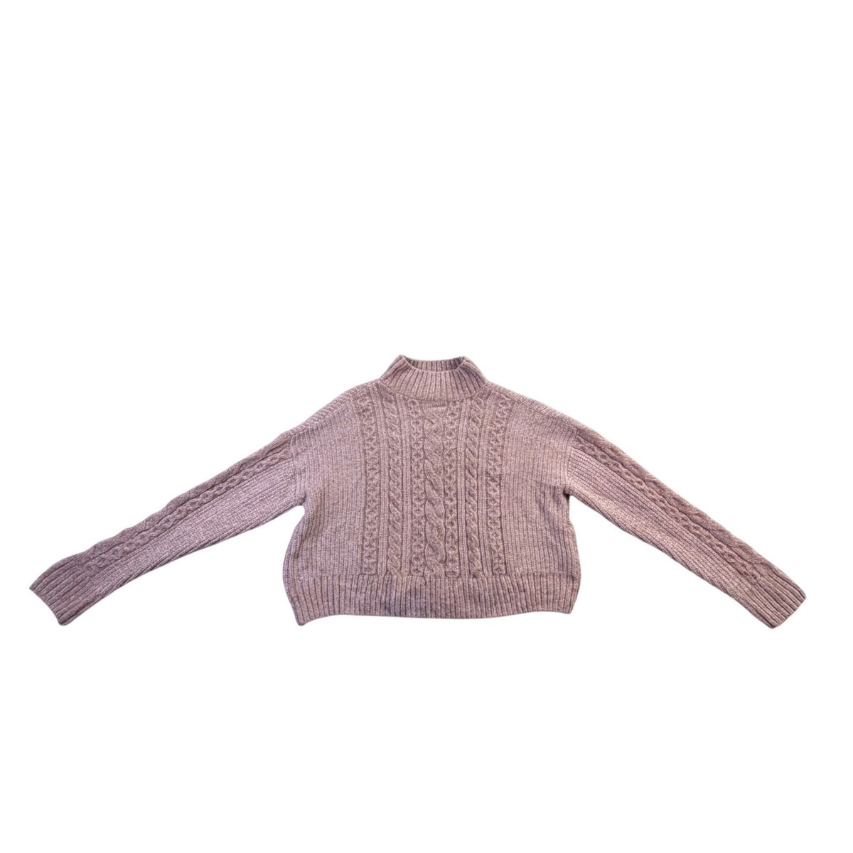 Rachel Zoe Womens Beige Cable Knit Cropped Turtleneck Sweater Size S