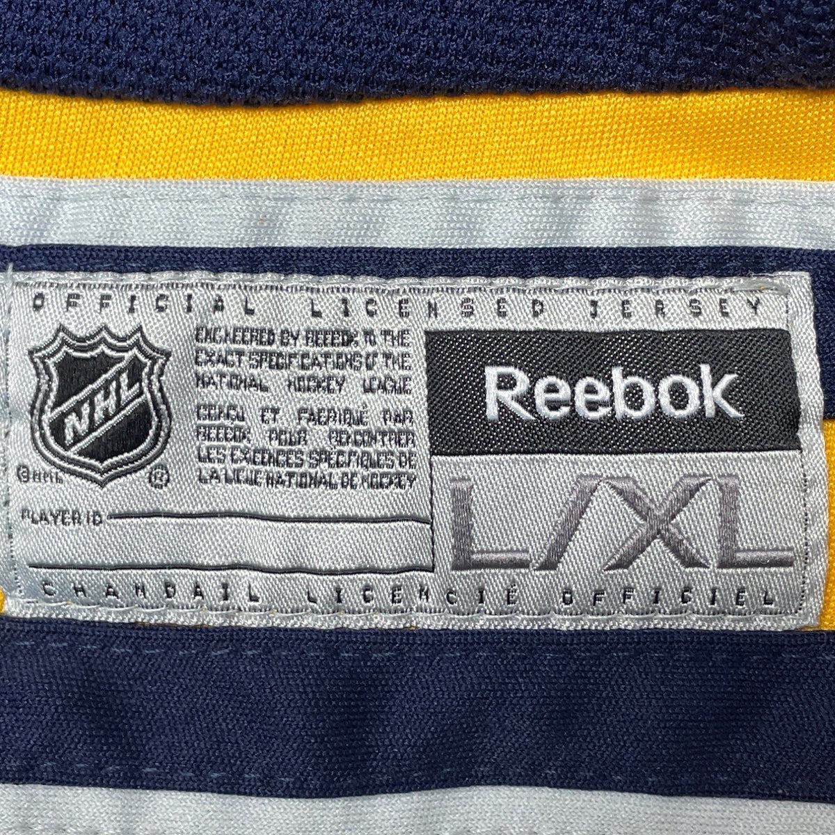 Reebok Buffalo Sabres Youth Boy's Navy Blue and Yellow NHL Jersey Sz L-XL