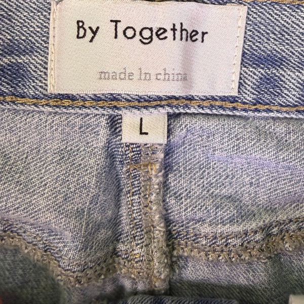 By Together Womens Light Blue Cotton Denim Maxi Skirt With Front Slit Size L