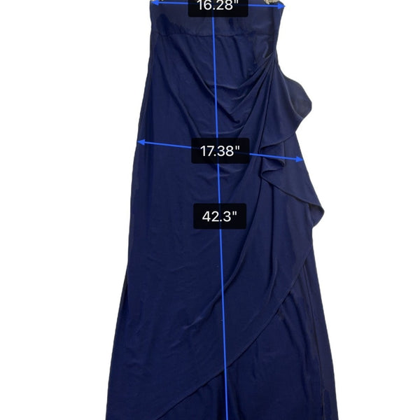 Alex Evenings Womens Navy Mesh Evening Gown With Gold Embellished Bodice Size 14