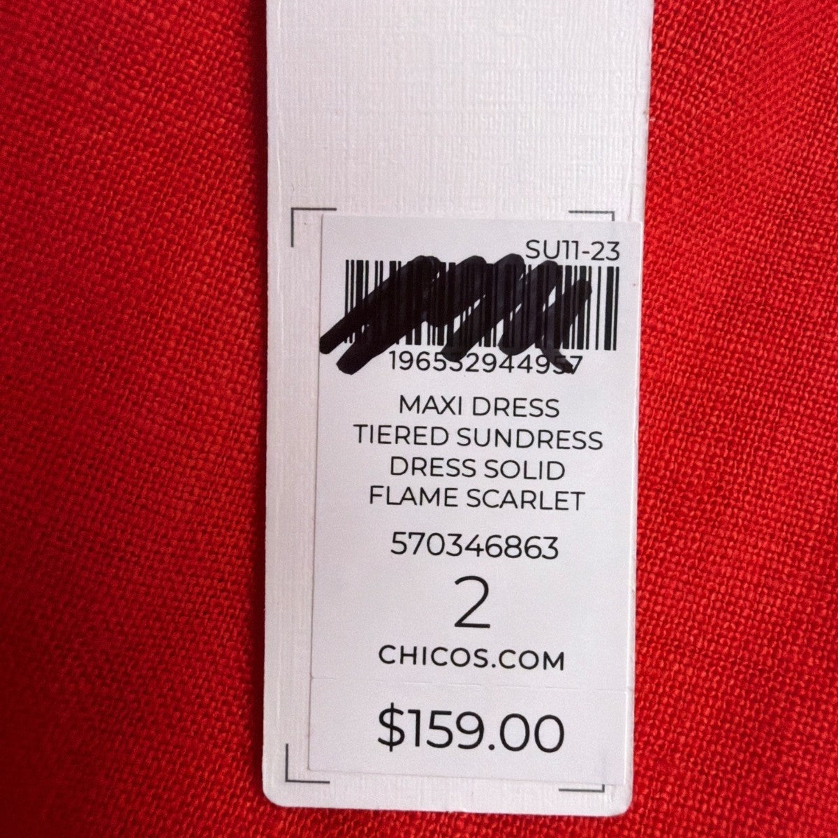Chicos Womens Red Linen Maxi Dress Tiered Design Flutter Sleeves Size 2 (L - 12)