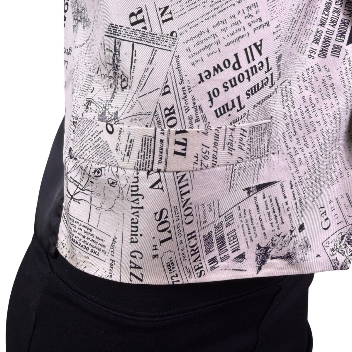 Gouda New York Womens Black & Ivory Newspaper Print Vest Stylish Button Up Sz L