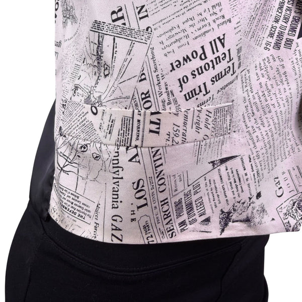 Gouda New York Womens Black & Ivory Newspaper Print Vest Stylish Button Up Sz L