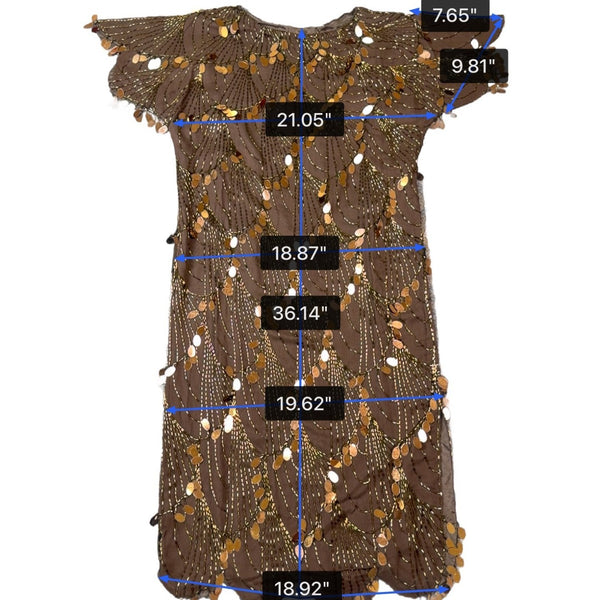Oleg Cassini Womens Brown Silk Mesh Sequin Embellished Cocktail Dress Size 8