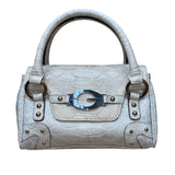 Vintage Guess Women’s Beige Faux Leather Croc Embossed G Logo Y2K Satchel Bag