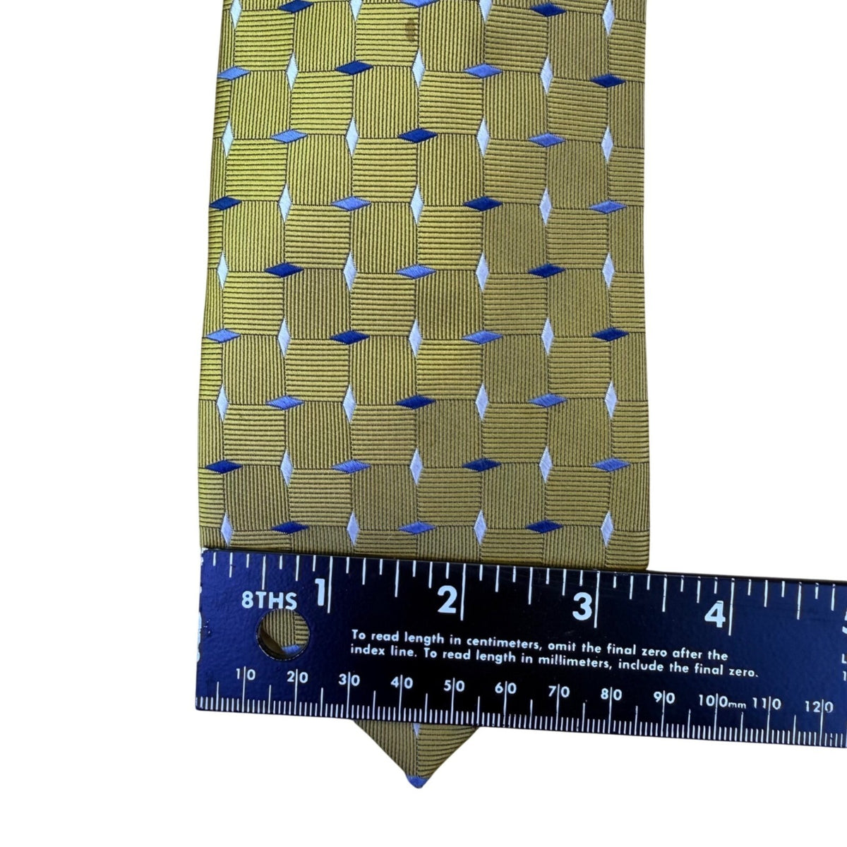 Jos. A. Bank Mens Yellow & Blue 100% Silk Handmade Geometric Print Necktie