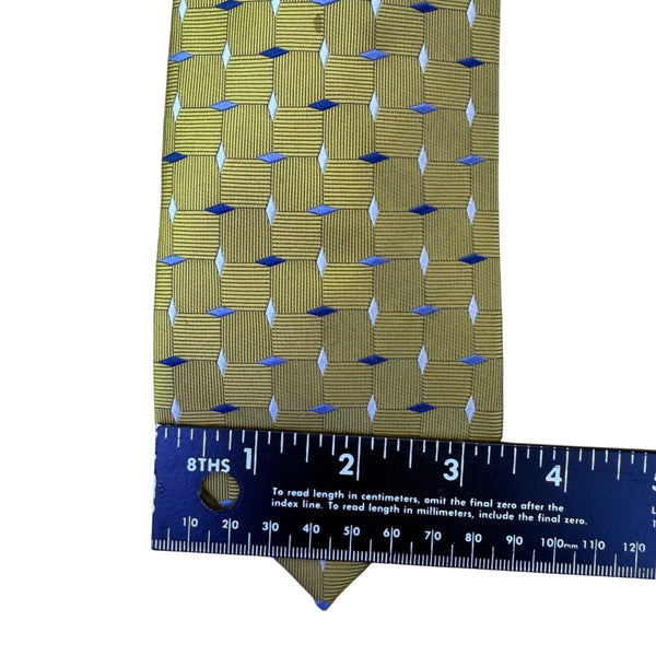 Jos. A. Bank Mens Yellow & Blue 100% Silk Handmade Geometric Print Necktie