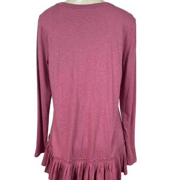 Lori Goldstein LOGO Womens Pink Long-Sleeve Ruffle Hem Tunic Size M