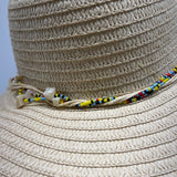 Head Wear Wide Brim Straw Sun Hat With Beaded & Shell Band For Women
