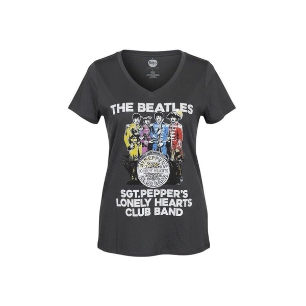 The Beatles Womens Black Cotton Sgt. Peppers Graphic V-Neck T-Shirt Size 1