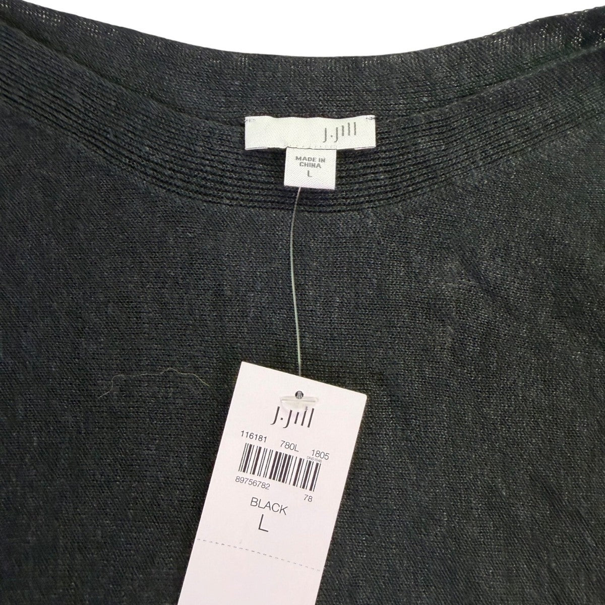 J. Jill Womens Black Linen-Blend 3/4 Sleeve Relaxed Fit Top Size L