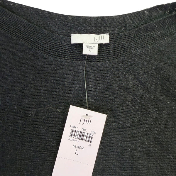 J. Jill Womens Black Linen-Blend 3/4 Sleeve Relaxed Fit Top Size L