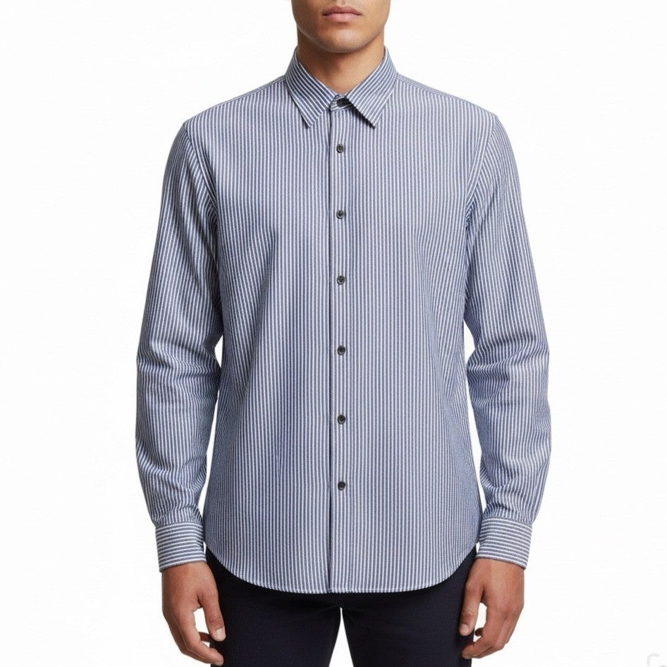 Michael Kors Mens Blue Striped Long Sleeve Button-Up Shirt Size L