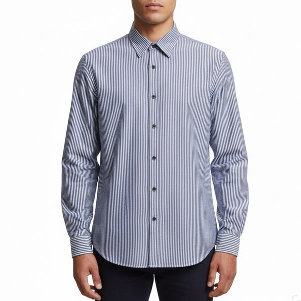 Michael Kors Mens Blue Striped Long Sleeve Button-Up Shirt Size L