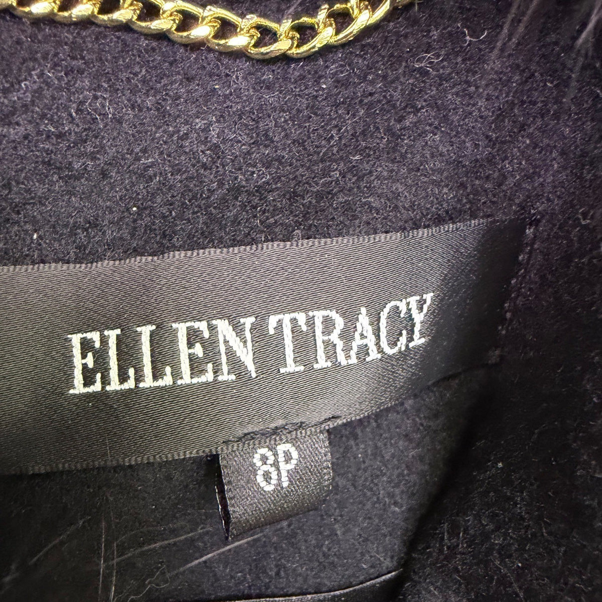Ellen Tracy Womens Black Wool Blend Hooded Coat W/ Faux Fur Trim Size 8P