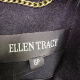Ellen Tracy Womens Black Wool Blend Hooded Coat W/ Faux Fur Trim Size 8P