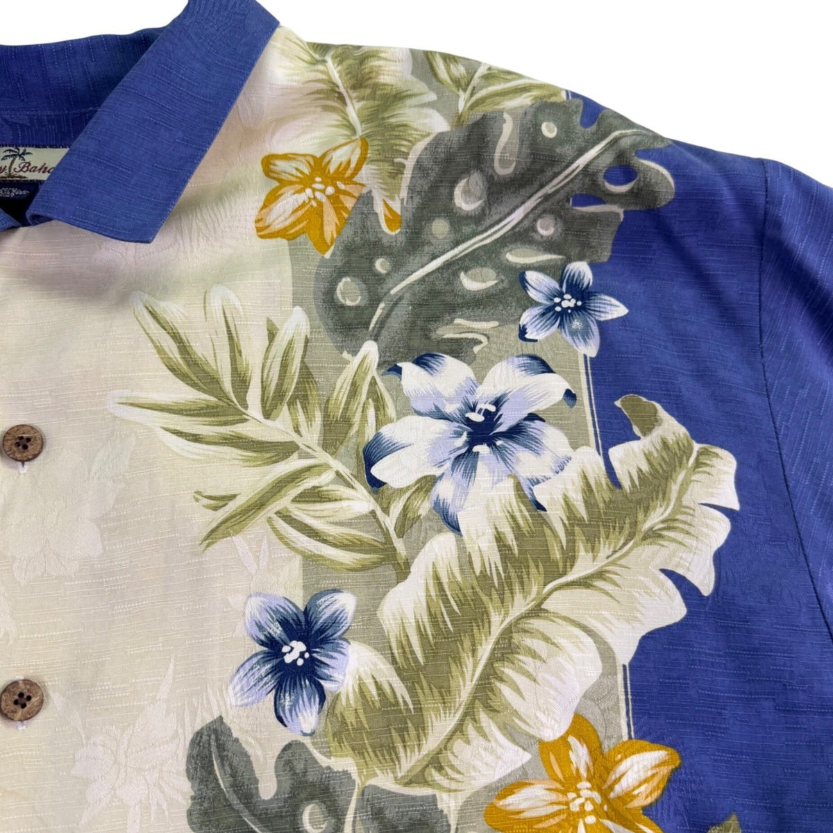 Tommy Bahama Mens Blue Yellow 100% Silk Hawaiian Button-Up Shirt Sz XXL