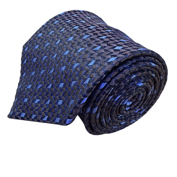 Pal Zileri Mens Brown & Blue Woven Silk Necktie Geometric Pattern Made In Italy