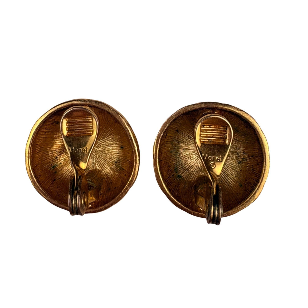Monet Womens Gold Tone Clip-On Dome Earrings Basketweave Pattern Round Design