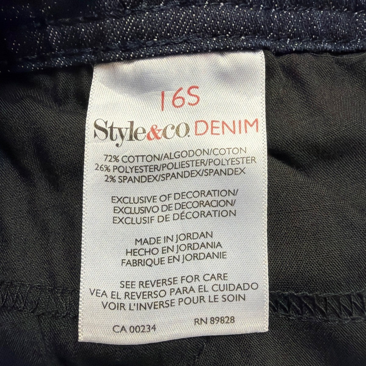Style & Co Womens Dark Wash Denim Slim Leg High-Rise Tummy-Control Jeans Sz 16S