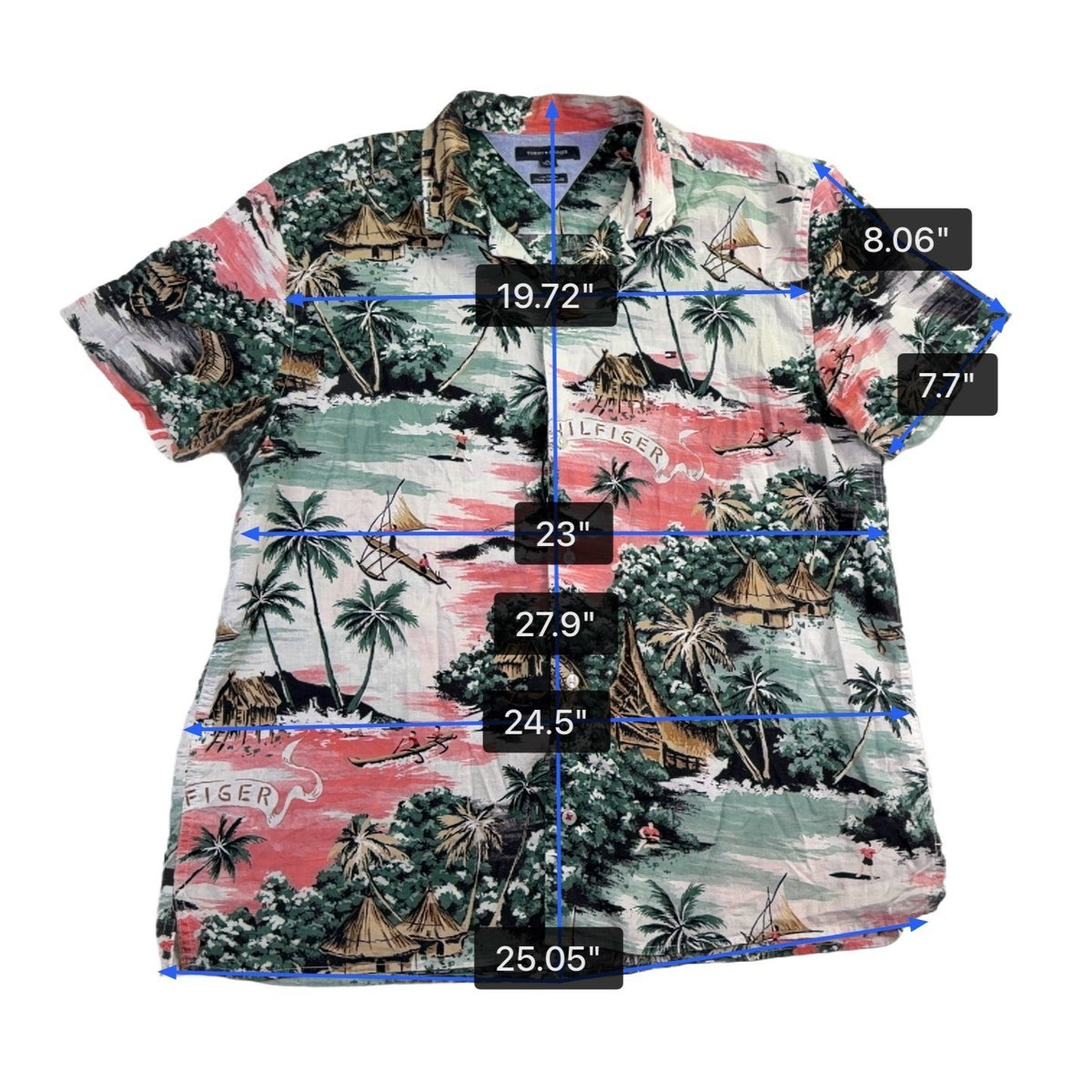 Tommy Hilfiger Mens Multicolor Hawaiian Button-Up Shirt  Custom Fit Sz XL