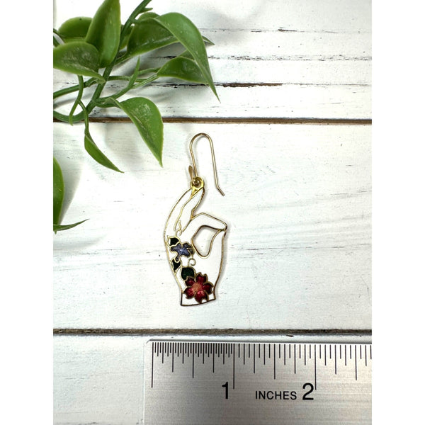 Vintage Gold Tone Enameled Flowers OK Hand Design