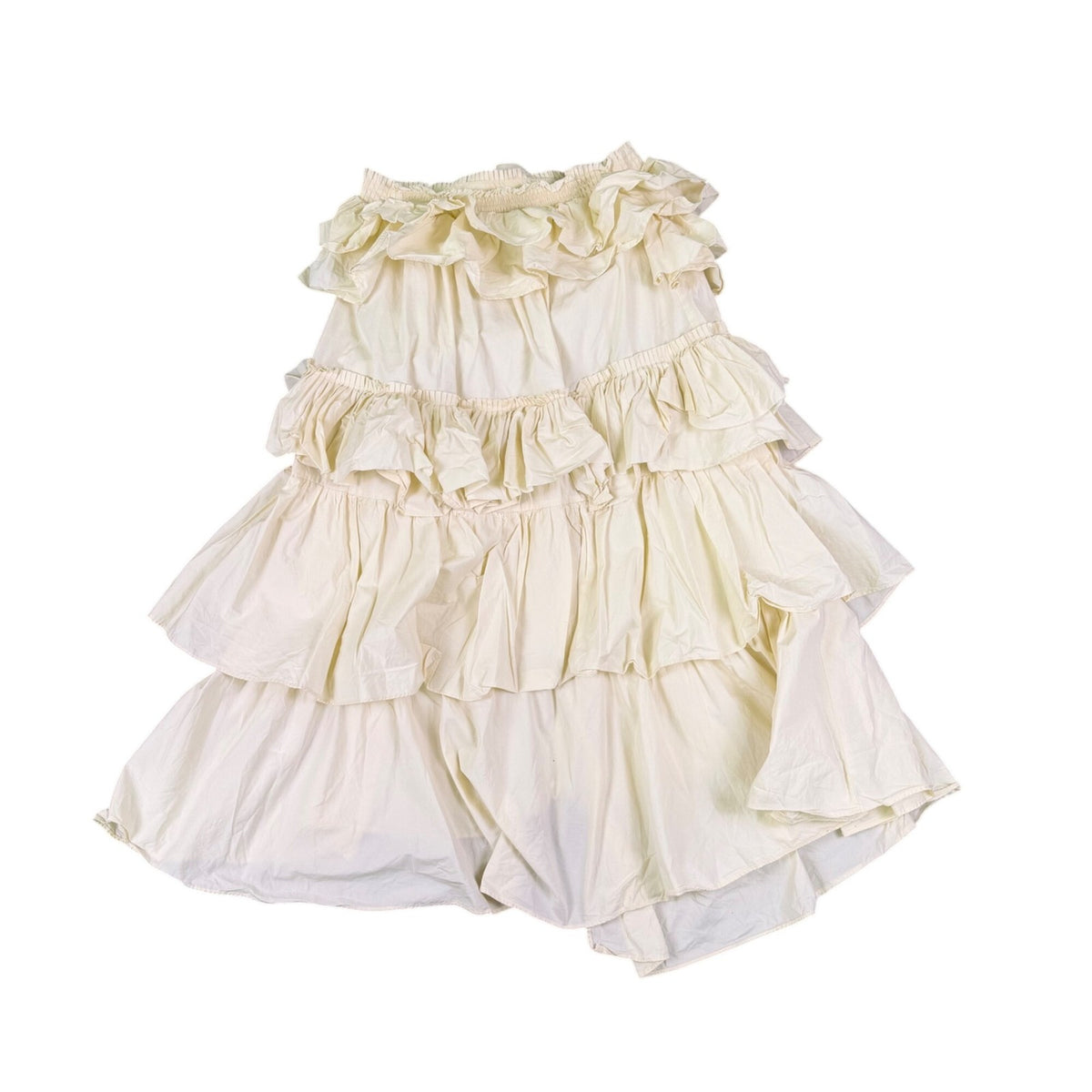 Mable Women’s Ivory Cotton Ruffled Layered Maxi Skirt Flowy Elastic Waist Size M